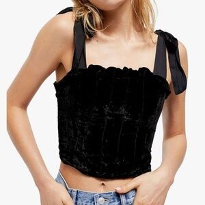 Free People Trapped In Your Love Velvet Crop Top Black NWT MSRP $98